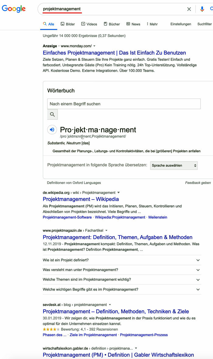 Google-Suche Projektmanagement